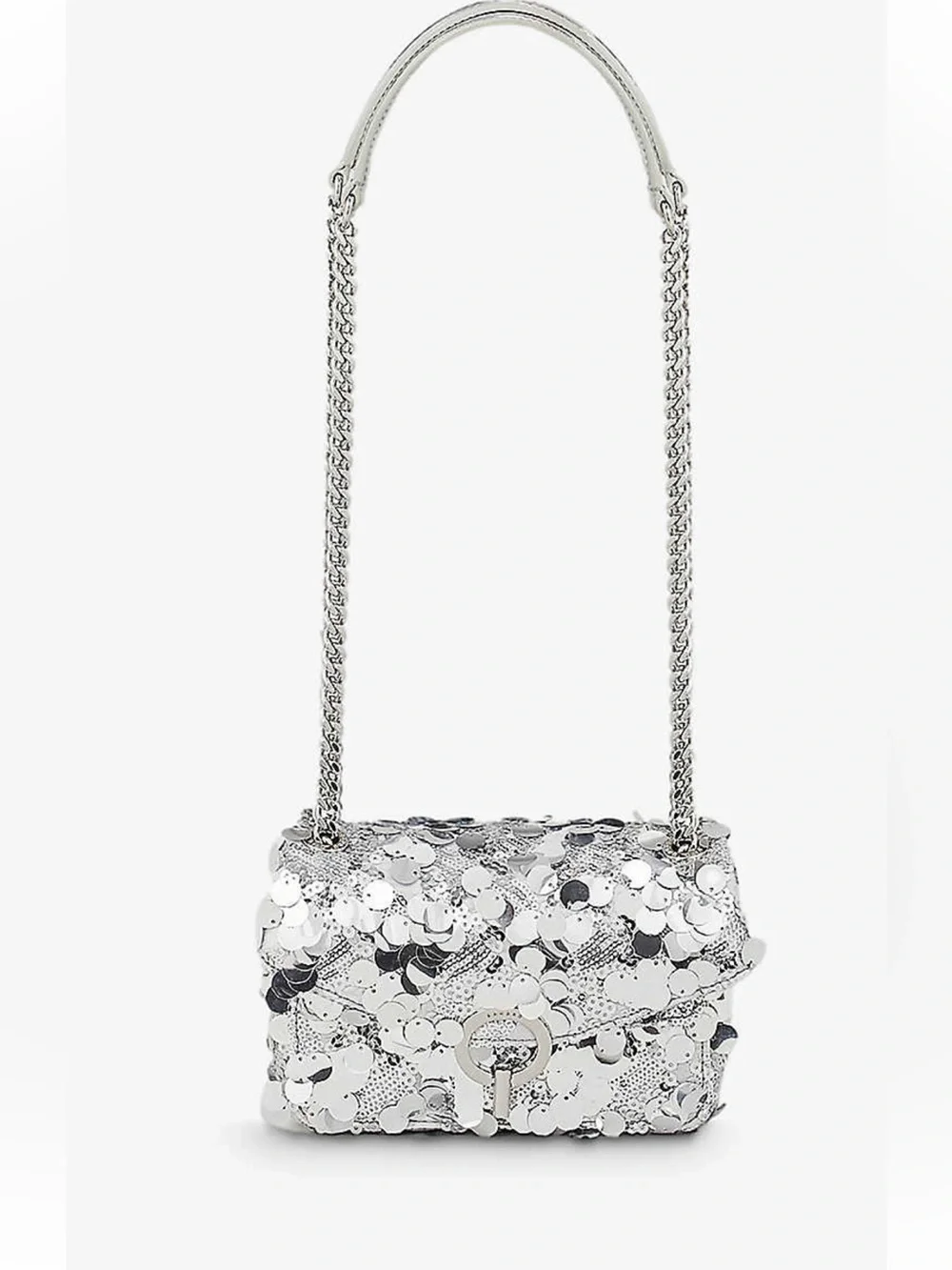 SANDRO Silver Sequin Chain Shoulderw Bag - Elegant Evening Crossbody